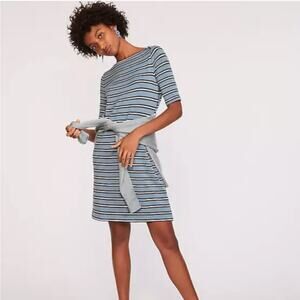 Lou & Grey Loft Signature Soft Dusty Blue Stripe Half Sleeve Dress Small